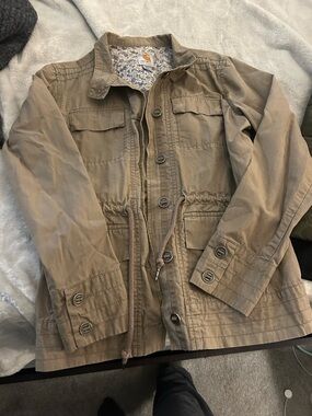 Carhartt Women's Tan Jacket with Blue Floral Lining